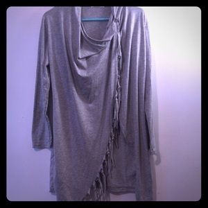 Grey Fringe wrap sweater